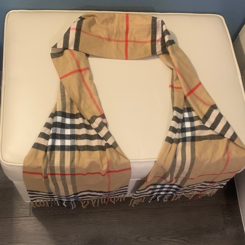 Burberry Beige and Red Plaid Scarf